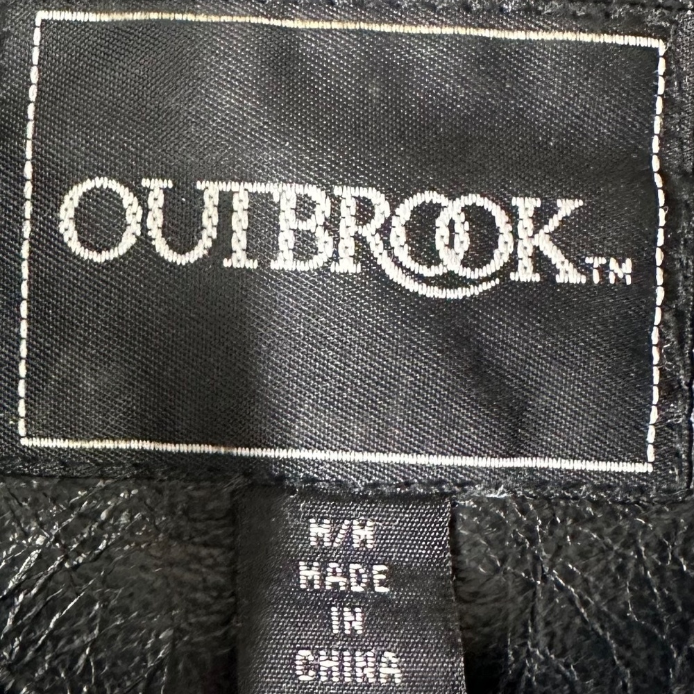 Vtg Outbrook Leather Jacket Coat Sz Medium 100% LEATHER Black Belted Zip Up - Picture 4 of 5